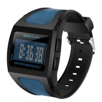 SANDA Men Digital Watch Blue Square Sport Watch 50M Waterproof Auto Date relogio masculino Mens Sport Digital Military Watches