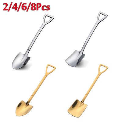 4-Colors Shovel Spoons Stainless Steel TeaSpoons Creative Coffee Spoon for Ice Cream Dessert Scoop Tableware Cutlery Cooking Utensils
