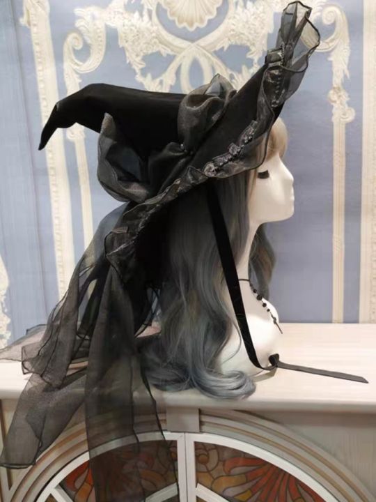 witch-pointed-hats-bandage-bow-hat-adult-gothic-costume-accessories