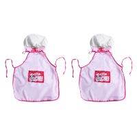 2X Childs Kids Chef Hat Apron Cooking Baking Boy Girl Chefs Junior Gift (Pink)