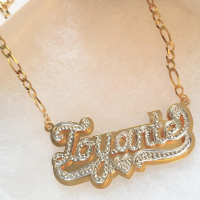 KristenCo Custom Double Nameplate Necklace 3D Name Pendant Personalized Figaro Chain Name Custom Name Plate Necklace