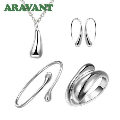 925 Silver Small Water Drop Necklace Bracelet&amp;Bangle Ring Earring Set For Women Wedding Jewelry Wholesale