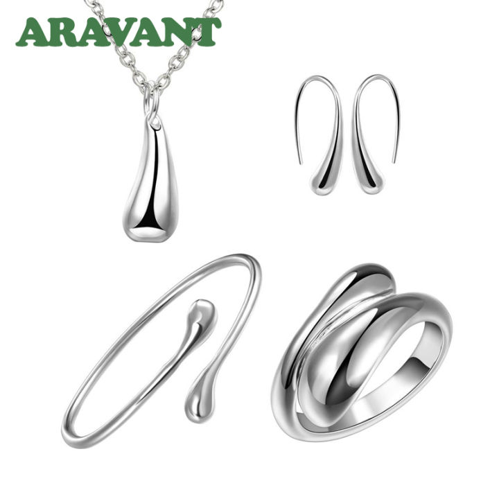 925-silver-small-water-drop-necklace-bracelet-amp-bangle-ring-earring-set-for-women-wedding-jewelry-wholesale