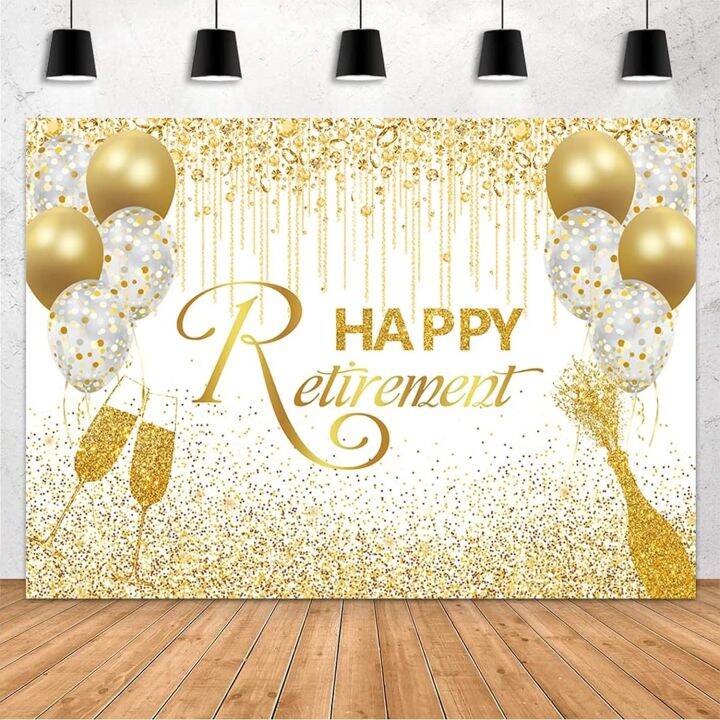 7x5ft Happy Retirement Photography Backdrop White and Gold Glitter ...