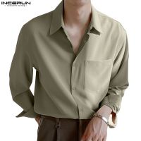 CODDian Zhen INCERUN Men Long Sleeve Lapel Collar Business Solid Color Button Up Shirts