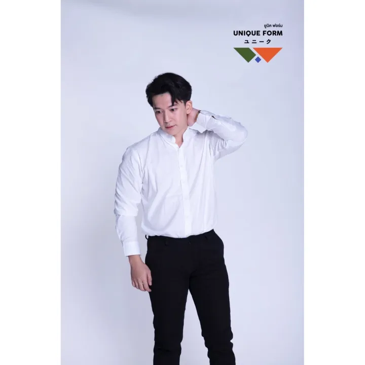 uniqueform-เสื้อเชิ้ต-แขนยาวคอจีน-สีขาว-classic-white-shirt-ผ้าอ้อกฟอร์ด-pure-oxford-shirt