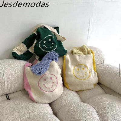 Hot Jesdemodas Smile Face Bags For Women Knit Large Tote Shoulder Bags Casual Designer Handbags Bolsas Women S Beach Bags