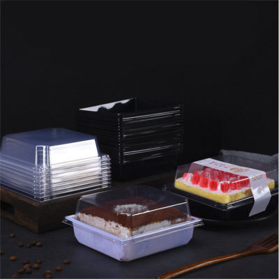 50Pcs Plastic Takeaway Disposable Cheesecake Box Square Cut Pieces Mousse Pastry Decoration Case