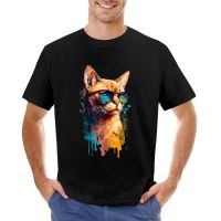 Ilustrasi Kucing Dalam Kacamata Hitam T-Shirt Kosong T Shirt Pria Grafis Kaus Lucu S-4XL-5XL-6XL