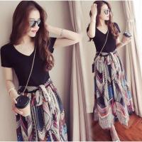 COD DSFERTGERRYYY S-3XL Plus size Summer Floral Chiffon V-neck High Waist Long Short Sleeve Dress high quality dress