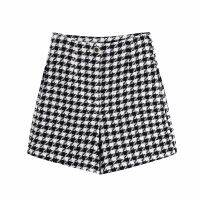 Zevity  New Women Vintage Houndstooth Print High Waist Tweed Hot Shorts Female Chic Zipper Fly Casual Pantalone Cortos P1235