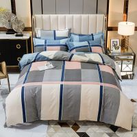 New Bedroom Four-piece Bed Linen Winter Thick Pure Cotton Skin-friendly Duvet Cover Fashion Simple Family Hotel Bedding Set