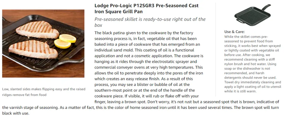 Lodge P12SGR3 12-Inch Pro-Logic Pre-Seasoned Cast Iron Square