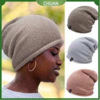 CHUAN สีทึบทึบ หมวกหมวกแก็ป ฤดูหนาวที่อบอุ่น ลำลองแบบสบายๆ หมวก skullcap ถัก ของใหม่ หนาขึ้น หมวกบีนนี่ ผู้หญิงผู้หญิงผู้หญิง