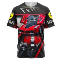 2023 NEW2023ฤดูร้อนใหม่ Ferrari โลโก้3D พิมพ์แขนสั้นชายบุคลิกภาพ Casual แฟชั่น Crewneck เสื้อยืด Ins แขนสั้นแขนสั้น