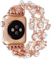 ☾✾ เครื่องประดับโลหะสำหรับ Apple Watch Ultra 8 7 6 5 4 SE 45 มม. 44 มม. 41 มม. 40 มม. สร้อยข้อมือลูกปัดมุกยืดหยุ่น iWatch 3 42 มม. 38 มม.