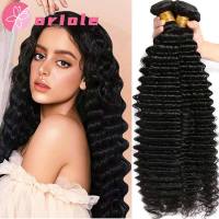 Deep Wave Brazilian Remy Hair 28 30 32 Inch 1 3 4 Bundles Natural Color 100% Water Wave Curly Human Hair Extension For Women Wig  Hair Extensions  Pad