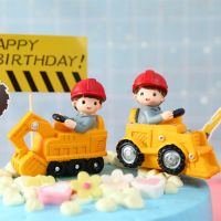 Cute Large Excavator Forklift Resin Doll Cake Topper Baking Decoration Home Crafts Childrens Birthday Party Supplies Gift