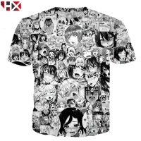 HX 3D พิมพ์ร้อน ahegao hentai ญี่ปุ่นอะนิเมะใบหน้าสีแดงสาวแขนสั้นเสื้อยืด