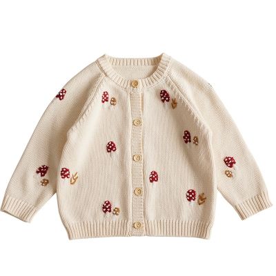 Autumn Baby Sweater Boys Girl Sweaters Cardigans Embroidery Mushroom Toddler Long Sleeves Knitwear Jackets Kid Knit Clothes Tops