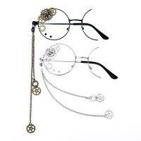 【LZ】✻♧❂  Retro steampunk óculos de armação redonda óculos de lolita de um lado corrente de engrenagens de óculos decorativos anime cosplay festa masculina