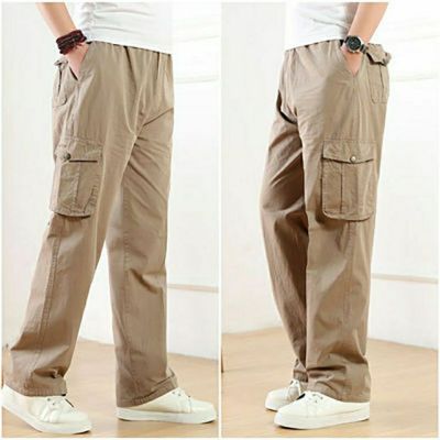 Orfilas กางเกงทำงานชาย ใหม่กางเกงผู้ชายหลายกระเป๋ากางเกงหลวมกางเกงขาตรง กางเกงสแล็คชาย XL-3XL~กางเกงสแล็คผู้ชาย