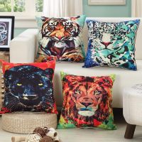 45x45cm Art Lion Tiger Animal Printed Sofa Cushion Cover Cotton Linen Home Living Room Throw Pillowcase