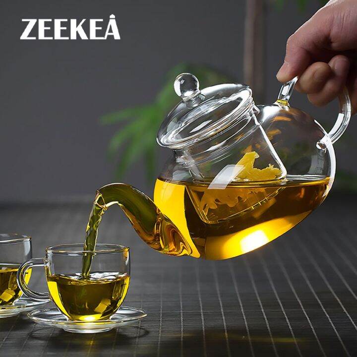 Zeekea 20 to150℃ Borosilicate Glass Teapot Set Teabloom Stovetop