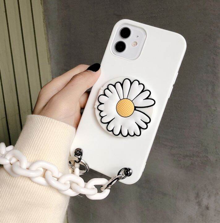 16-digits-สร้อยข้อมือโซ่น่ารัก-lanyard-กระจกเคสโทรศัพท์สำหรับ-iphone-14-13-12-mini-11-pro-max-xr-x-xs-7-8-6s-plus-soft-ดอกไม้-little-daisy