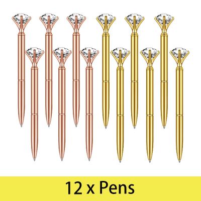 12Pcs Diamond Pen Diamond Ballpoint Pen Black Ink Shiny Pen Crystal Metal Pen Top Diamond Shiny Pens Pens