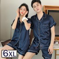 Pajamas for Couples Man Woman Couples Matching Short Set Silk Large Size Summer Luxury Satin Home Clothes Costume Top and Pant