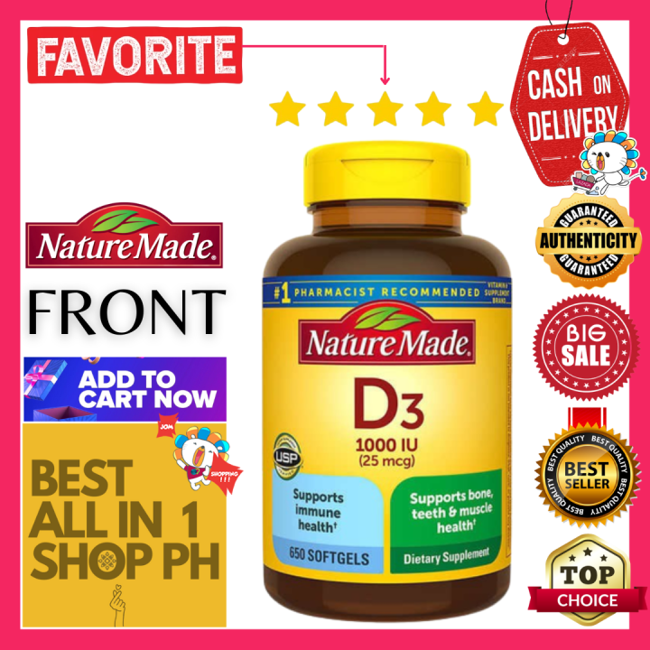 Nature Made Vitamin D3 25 Mcg, 650 Softgels 100% Authentic 