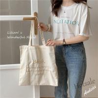【hot sale】♤■ C16 Korean New Embroidered Canvas Tote Bag Womens Simple and Versatile Shoulder Bag Hand Bag