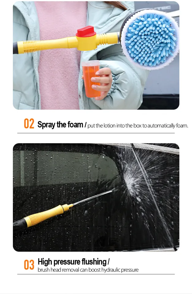 Car Cleaning Brush Car Wash Foam Brush Automatic Rotary Long Handle  Cleaning Mop Chenille Broom Cleaning Tools Auto Accessories