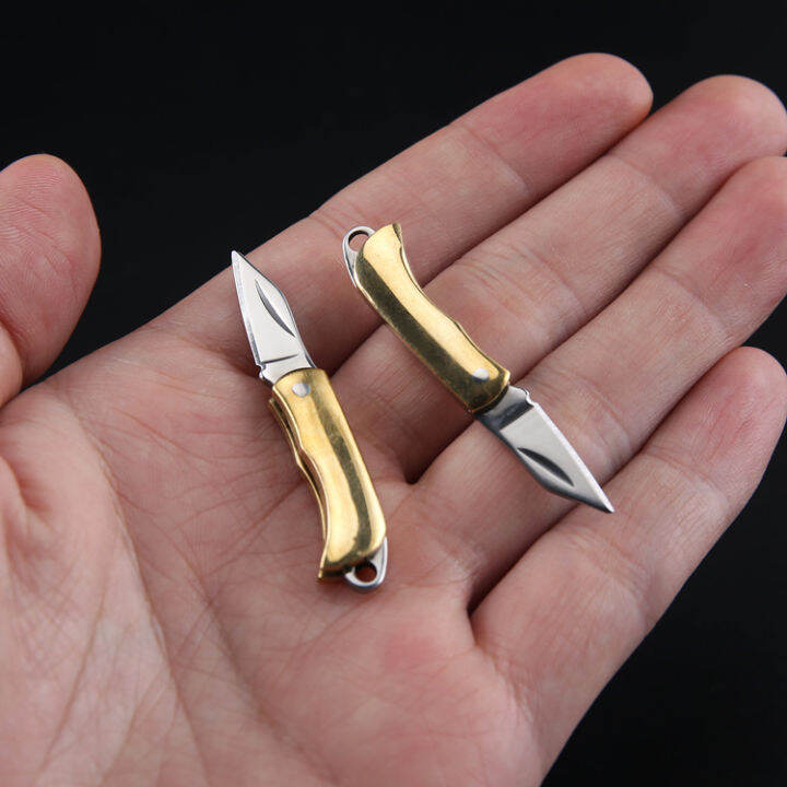 Stainless steel mini knife with sharp folding trumpet blade portable unpacking express key chain
