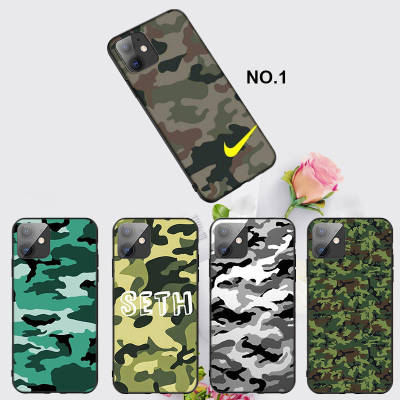 Casing หรับ iPhone 11 12 Mini X Xs XR Pro Max 6+ 6s+ 7+ 8+ 6 7 8 Plus 5 5s SE 2020 EL11 Army Green Camouflage Pattern Phone เคสโทรศัพท์ อ่อนนุ่ม TPU Black ปก