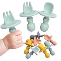 BAP Free Food Grade Infant Mini Silicone Tableware Set Baby Soft Kitchen Accession Fork Spoon Kids Portable  Soild Color Bowl Fork Spoon Sets