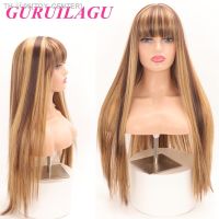 GURUILAGU 30inch Long Straight Wigs for Women Smooth Natural Wigs Synthetic Wig With Bangs Black Pink Piano Color Wig Female [ Hot sell ] TOY CENTER