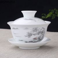 Jingdezhen ถ้วยน้ำชาชุดเซรามิคถ้วยถ้วยถ้วยชาบูติกแบบชาทำมือเครื่องลายครามจีนอุปกรณ์เสริมสำหรับดื่ม