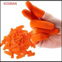 KONSIRAN 100PCS ใช้ซ้ำได้ ป้องกันปลายนิ้ว เครื่องมือทำเล็บ น้ำยางธรรมชาติ ถุงมือยาง ถุงมือป้องกัน เตียงลายนิ้วมือสีส้ม ปลอกนิ้ว