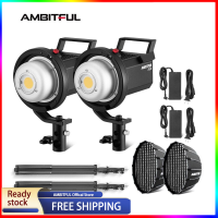 AMBITFUL ชุดไฟวิดีโอ LED FL80 80W 5600K,ไฟถ่ายภาพคู่ประกอบด้วยขาตั้งไฟ FL80 + 2.8ม. 2ชิ้น + ซอฟต์บ็อกซ์ติดตั้งเร็วลึก60ซม. ดีกว่า Godox SL-60W ML60