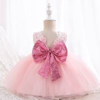 ZZOOI Big Bow Sequins Sleeveless Princess Dress for Baby Girl Flower Girl Dress Weddings Party Elegant Kids Girl Clothes Birthday Gown