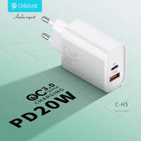 Celebrat ที่ชาร์จโทรศัพท์มือถือใน USB แบบมัลติฟังก์ชั่น PD20w สองพอร์ตมาตรฐานยุโรปเหมาะสำหรับ Chargingvsr1เร็ว Apple Xiaomi และ Huawei