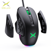 Delux M631 Wired MMO Gaming Mouse RGB Backlit 9 Side Buttons High Precision 12400 DPI Computer Mice For MOBAFPS Games