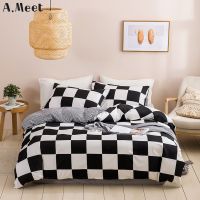 Black And White Bedding Set Grid Lattice Bed Linen Simple Summer Duvet Sets Cover King Size Comforter Queen Twin Bedroom Luxury