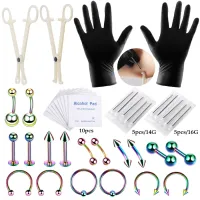 Hot Sale 1Set Tongue Eyebrow Nose Belly Button Body Piercing Rings Clamping Ball Gloves Needles Tool Kit Ball Studs Professional Haberdashery