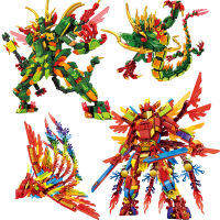 Ninja Legendary Red Phoenix Mecha Green Dragon Armor Robot 1in2 Model Action Figure Building Blocks ชุดอิฐ DIY Kids Moc Toy