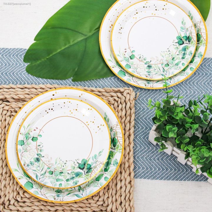 sage-green-disposable-tableware-tropic-greenery-party-paper-plates-cup-supply-wedding-birthday-jungle-safari-theme-party-decor