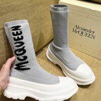 McQueenˉsock boots knitted elastic high-top sock boots thick-soled graffiti short boots fashion sleeve