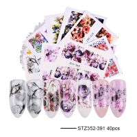 40pc Water DIY Slider Nail Sticker Set Flower Black Necklace Tattoo Manicure Nail Art Polish Decor